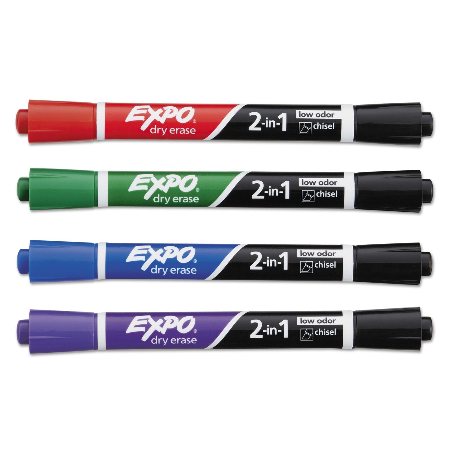 EXPO 2-in-1 Dry Erase Markers, Fine/Broad Chisel Tips, Assorted Primary Colors, 4/Pack