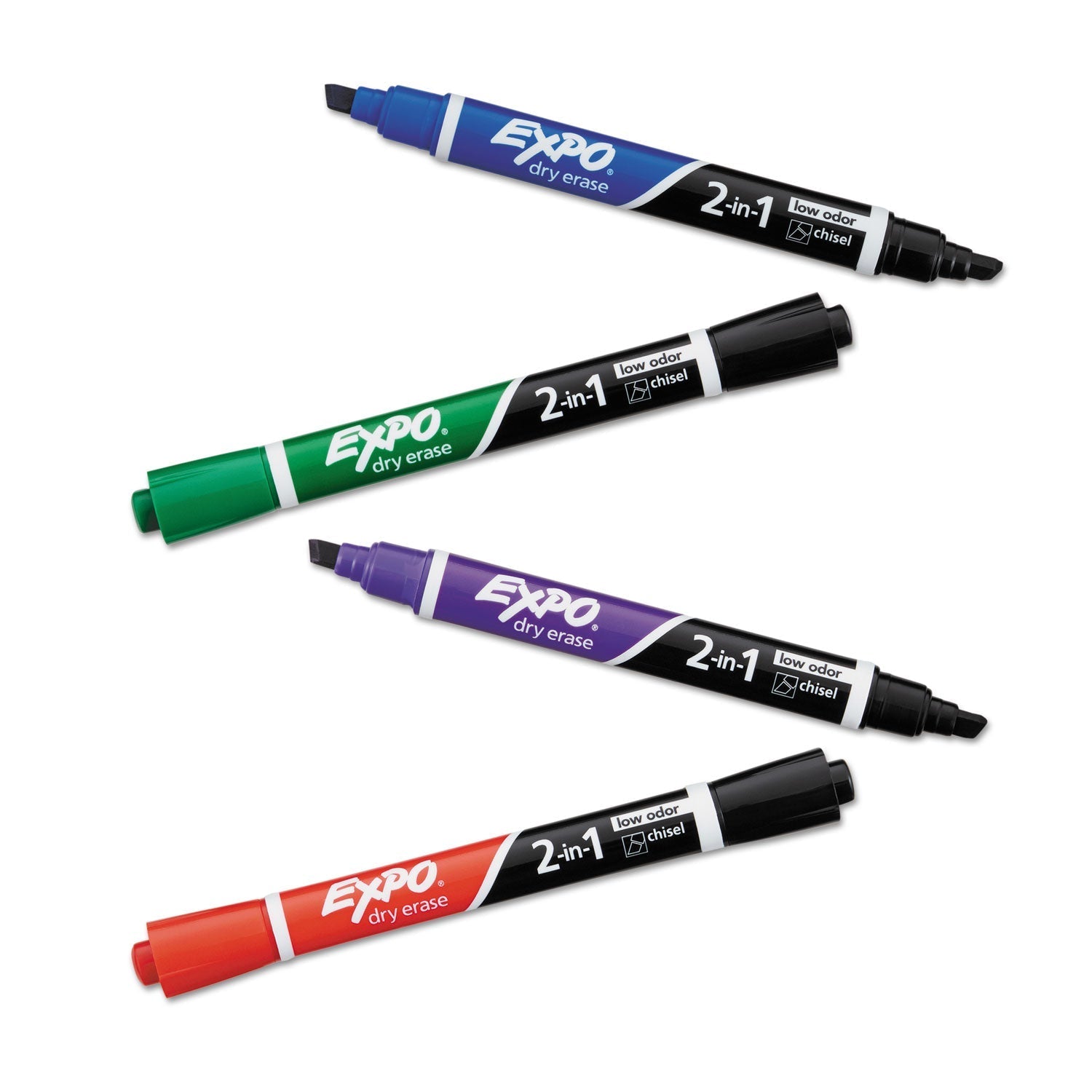 EXPO 2-in-1 Dry Erase Markers, Fine/Broad Chisel Tips, Assorted Primary Colors, 4/Pack