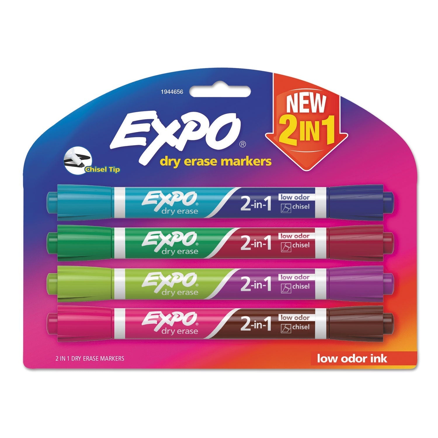 EXPO 2-in-1 Dry Erase Markers, Fine/Broad Chisel Tips, Assorted Secondary Colors, 4/Pack