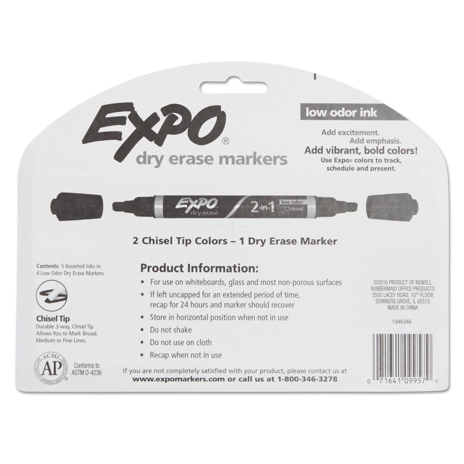 EXPO 2-in-1 Dry Erase Markers, Fine/Broad Chisel Tips, Assorted Primary Colors, 4/Pack