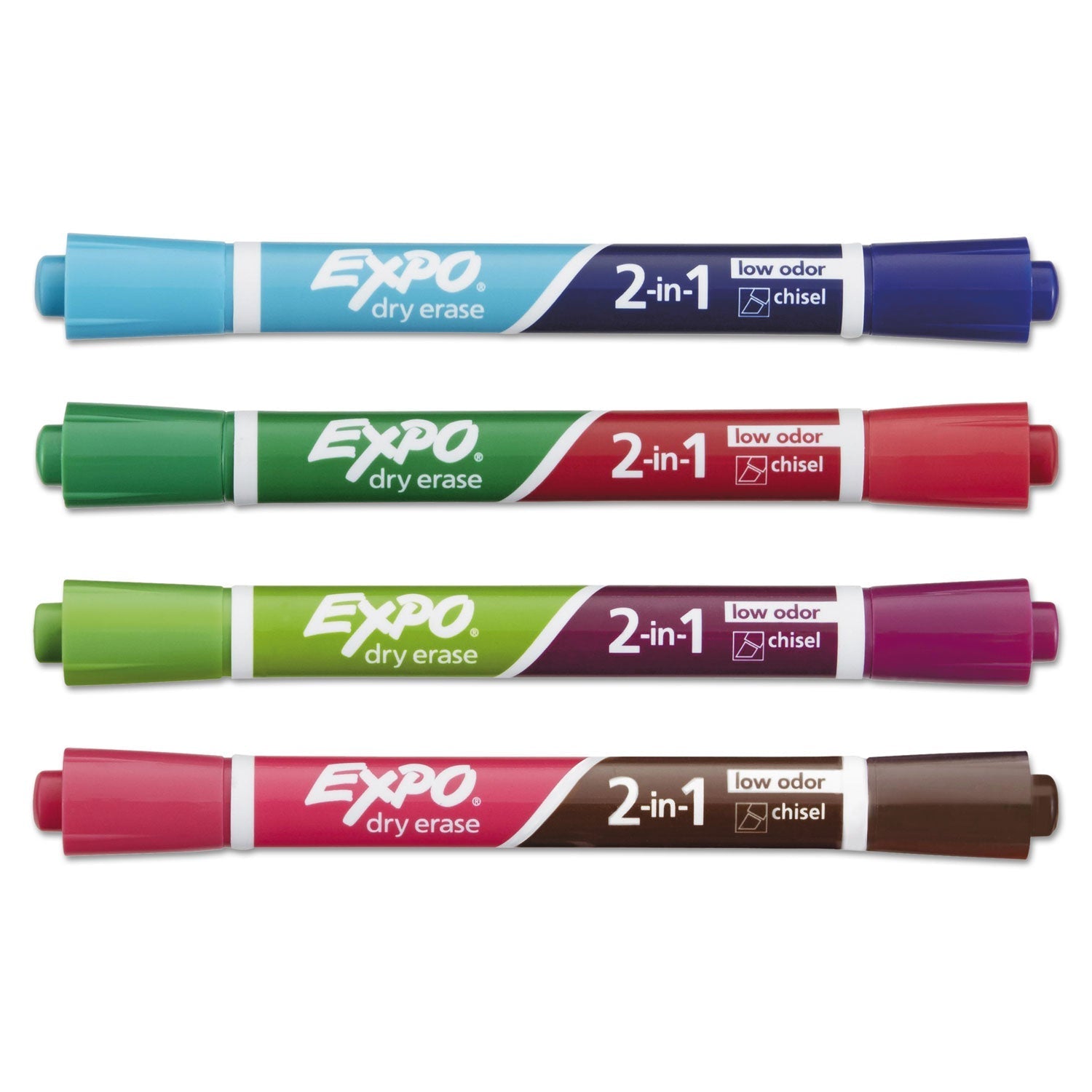 EXPO 2-in-1 Dry Erase Markers, Fine/Broad Chisel Tips, Assorted Secondary Colors, 4/Pack