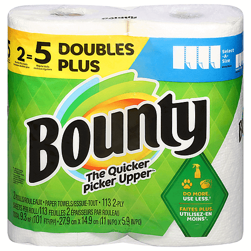 Bounty Paper Towels, Select A Size, White, 2 Ply, Double Plus Rolls