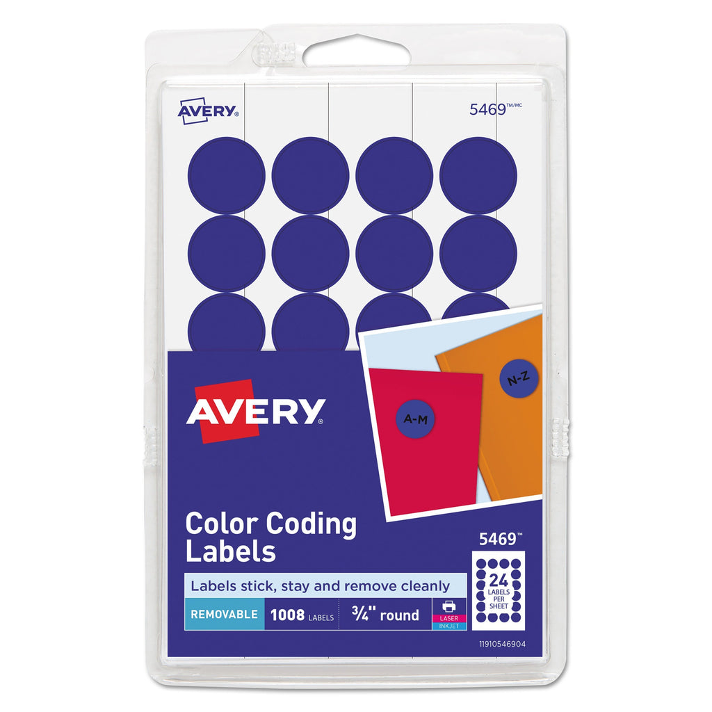 Avery Printable Self-Adhesive Removable Color-Coding Labels, 0.75" dia, Dark Blue, 24/Sheet, 42 Sheets/Pack, (5469)