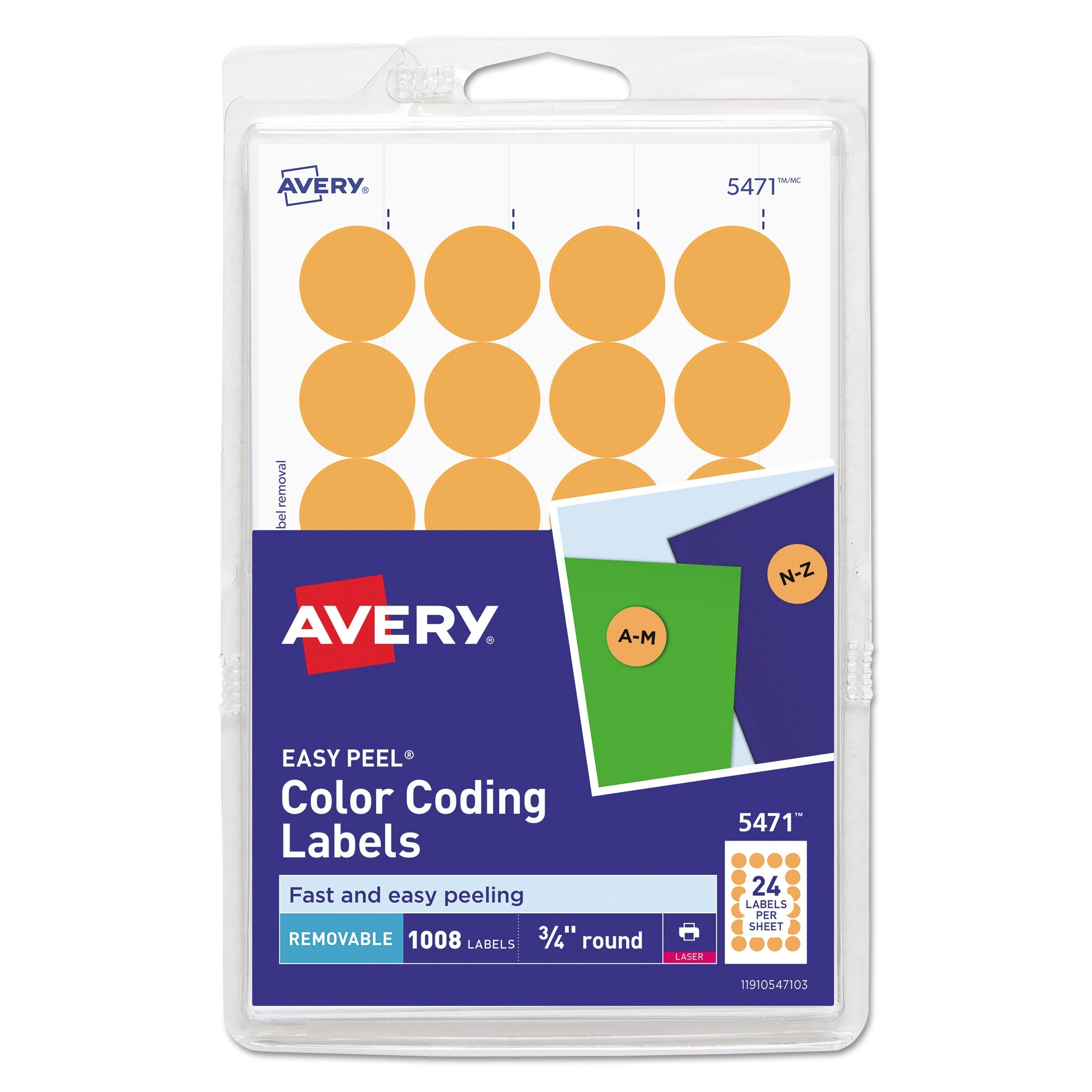 Avery Printable Self-Adhesive Removable Color-Coding Labels, 0.75" dia, Neon Orange, 24/Sheet, 42 Sheets/Pack, (5471)