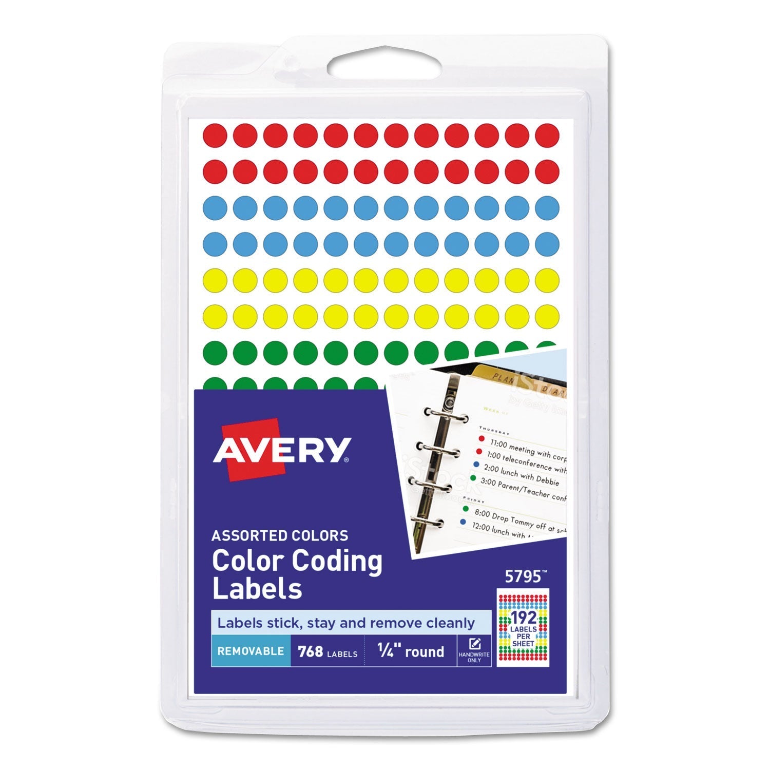 Avery Handwrite Only Self-Adhesive Removable Round Color-Coding Labels, 0.25" dia, Assorted, 192/Sheet, 4 Sheets/Pack, (5795)