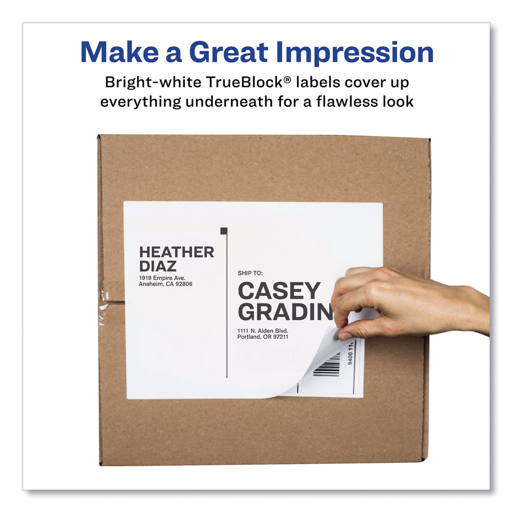 Avery Shipping Labels with TrueBlock Technology, Laser Printers, 8.5 x 11, White, 100/Box