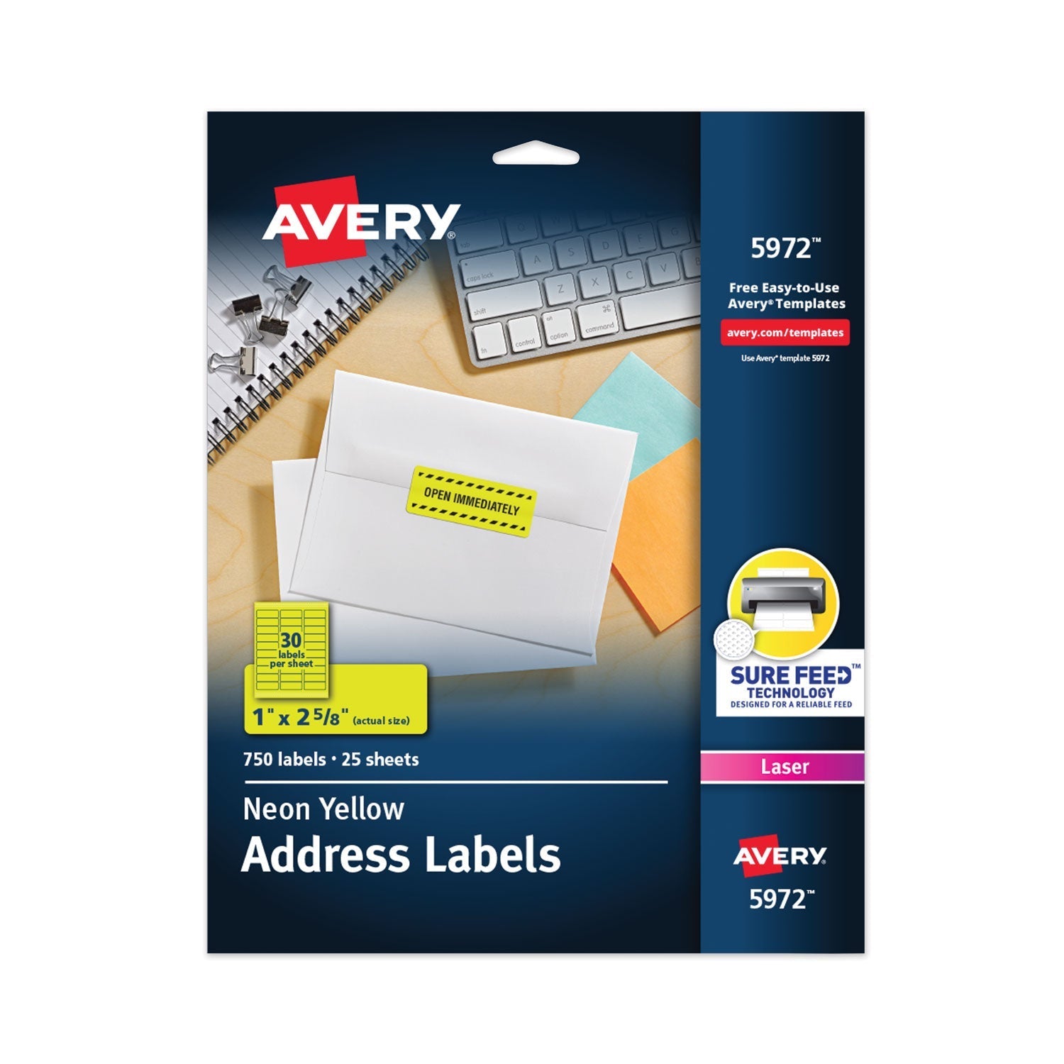 Avery High-Visibility Permanent Laser ID Labels, 1 x 2.63, Neon Yellow, 750/Pack