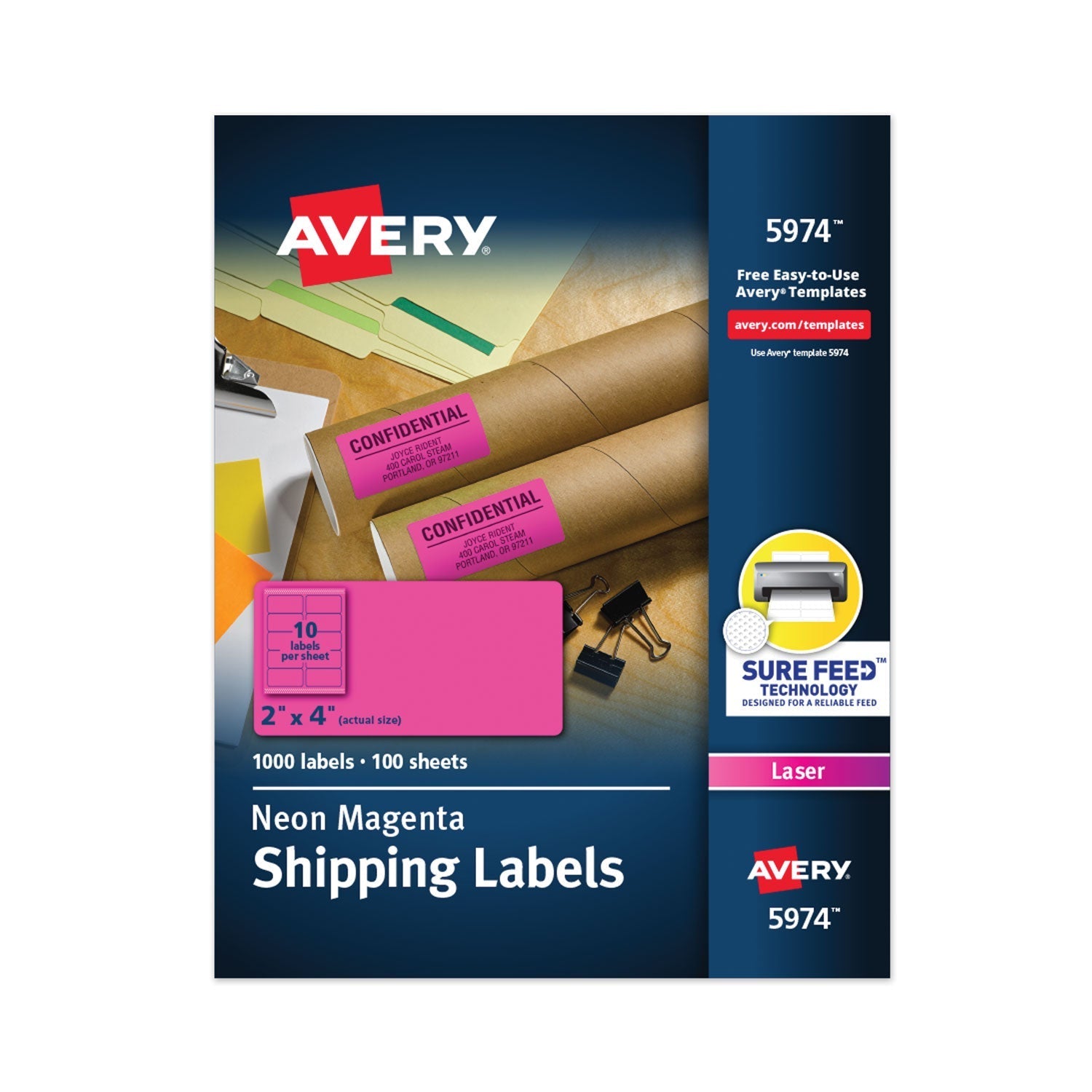 Avery High-Visibility Permanent Laser ID Labels, 2 x 4, Neon Magenta, 1000/Box
