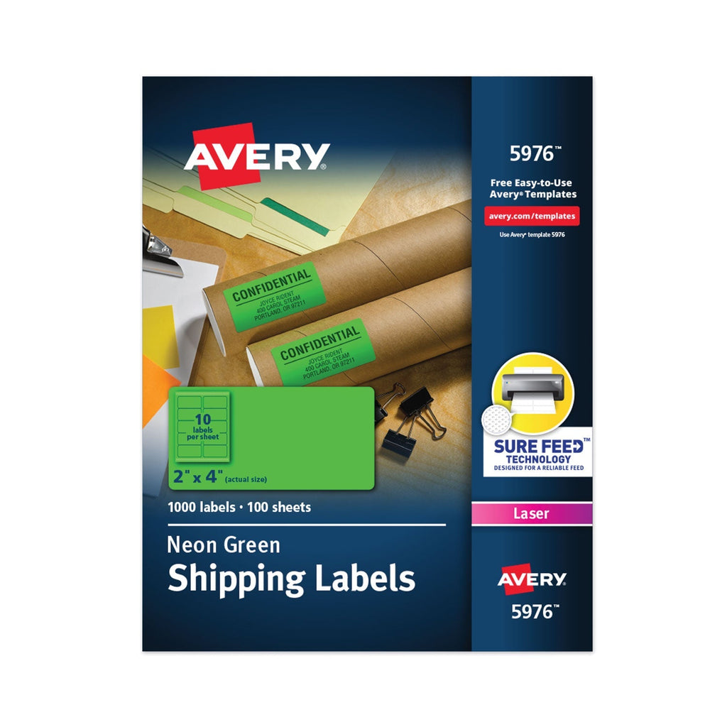 Avery High-Visibility Permanent Laser ID Labels, 2 x 4, Neon Green, 1000/Box