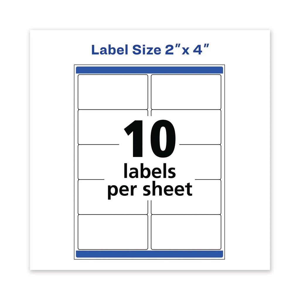 Avery Waterproof Shipping Labels with TrueBlock and Sure Feed, Laser Printers, 2 x 4, White, 10/Sheet, 50 Sheets/Pack