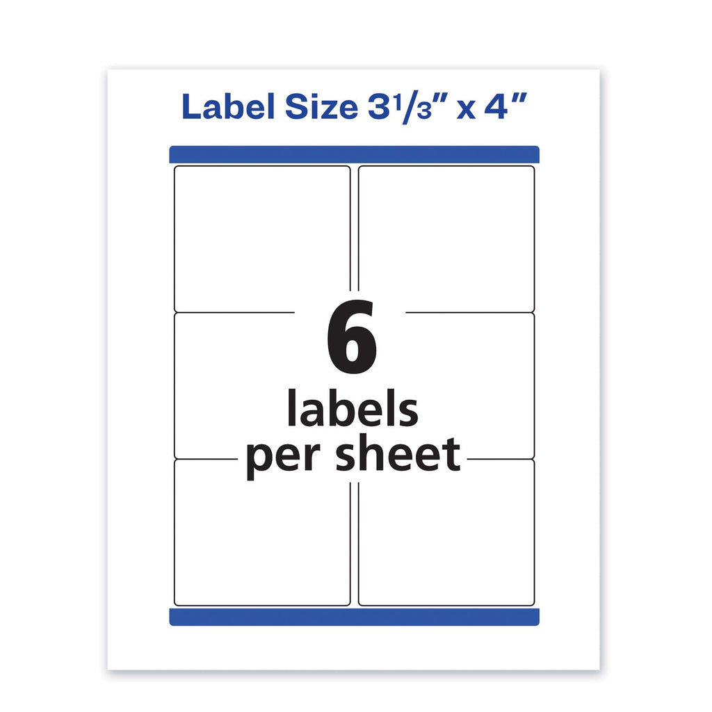 Avery Waterproof Shipping Labels with TrueBlock and Sure Feed, Laser Printers, 3.33 x 4, White, 6/Sheet, 50 Sheets/Pack