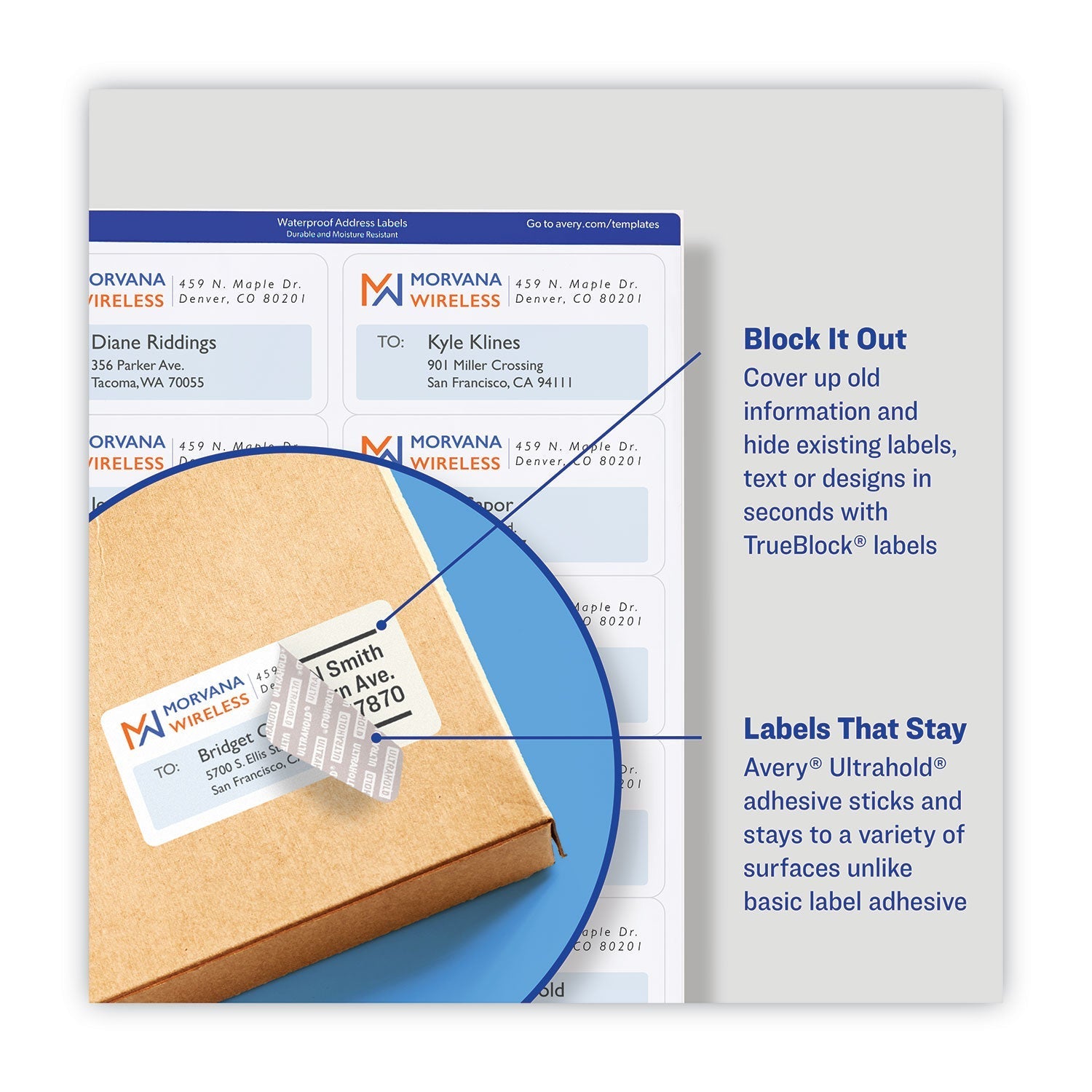 Avery Waterproof Shipping Labels with TrueBlock and Sure Feed, Laser Printers, 2 x 4, White, 10/Sheet, 50 Sheets/Pack