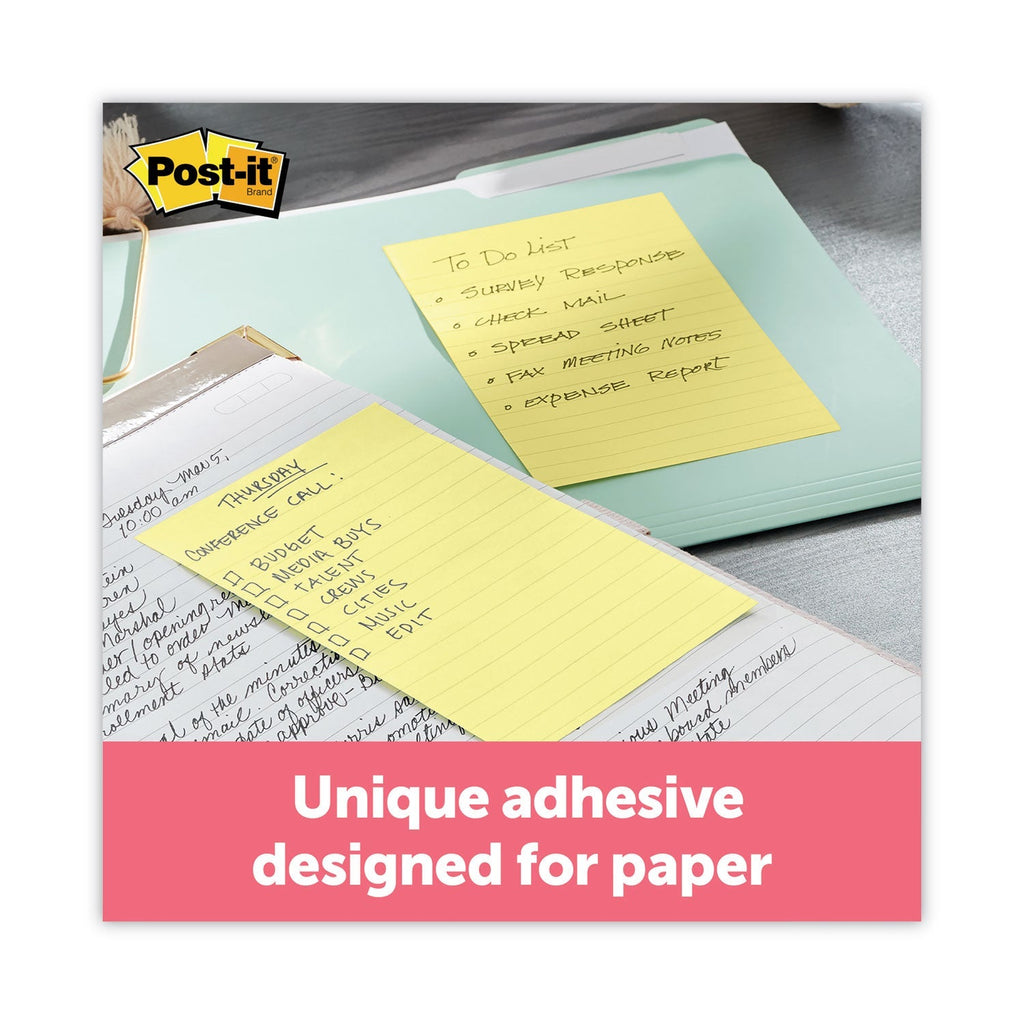 3M Post-it Original Recycled Note Pads, Note Ruled, 4" x 6", Canary Yellow, 100 Sheets/Pad, 12 Pads/Pack