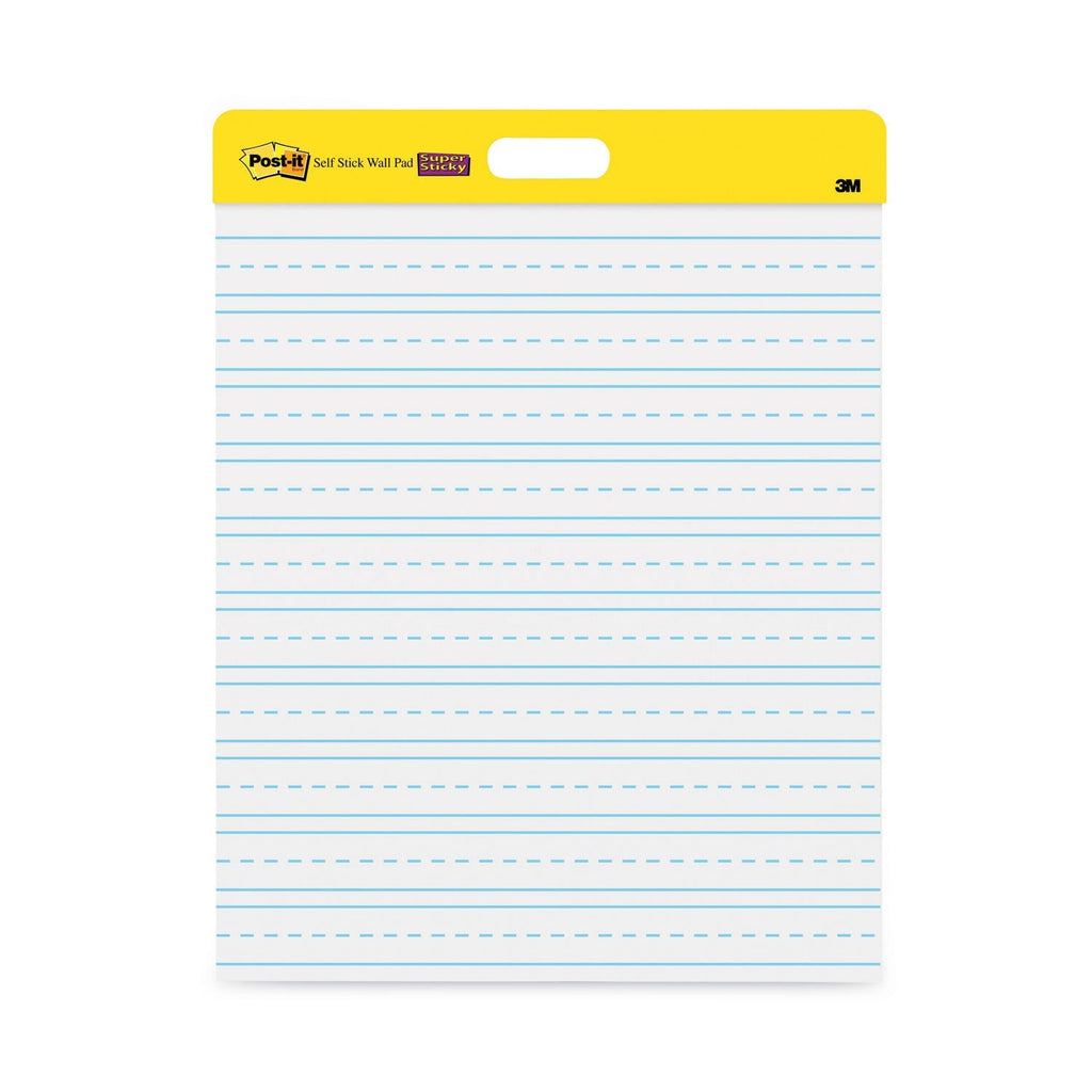 3M Post-it Self-Stick Wall Pad, Manuscript Format (Primary 3" Rule), 20 x 23, White, 20 Sheets, 2/Pack