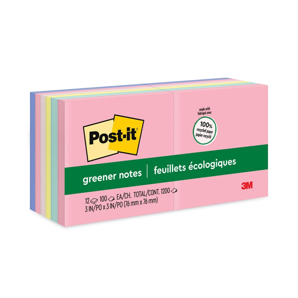 3M Post-it Original Recycled Note Pads, 3" x 3", Sweet Sprinkles Collection Colors, 100 Sheets/Pad, 12 Pads/Pack