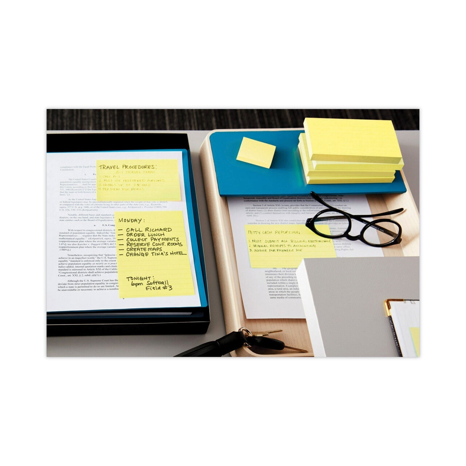 3M Post-it Original Recycled Note Pads, Note Ruled, 4" x 6", Canary Yellow, 100 Sheets/Pad, 12 Pads/Pack