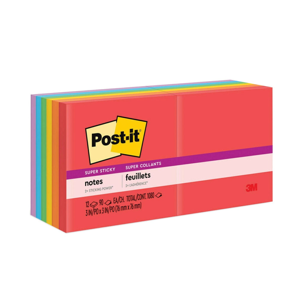 3M Post-it Pads in Playful Primary Collection Colors, 3" x 3", 90 Sheets/Pad, 12 Pads/Pack