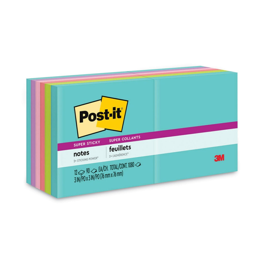 3M Post-it Pads in Supernova Neon Collection Colors, 3" x 3", 90 Sheets/Pad, 12 Pads/Pack