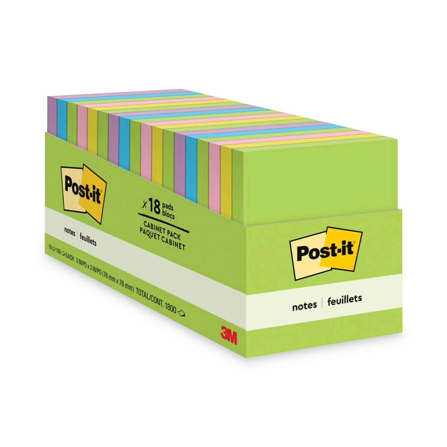 3M Post-it Original Pads in Floral Fantasy Collection Colors, Cabinet Pack, 3" x 3", 100 Sheets/Pad, 18 Pads/Pack