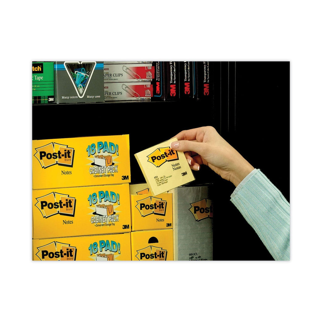 3M Post-it Original Pads in Canary Yellow, Cabinet Pack, 3" x 3", 90 Sheets/Pad, 18 Pads/Pack