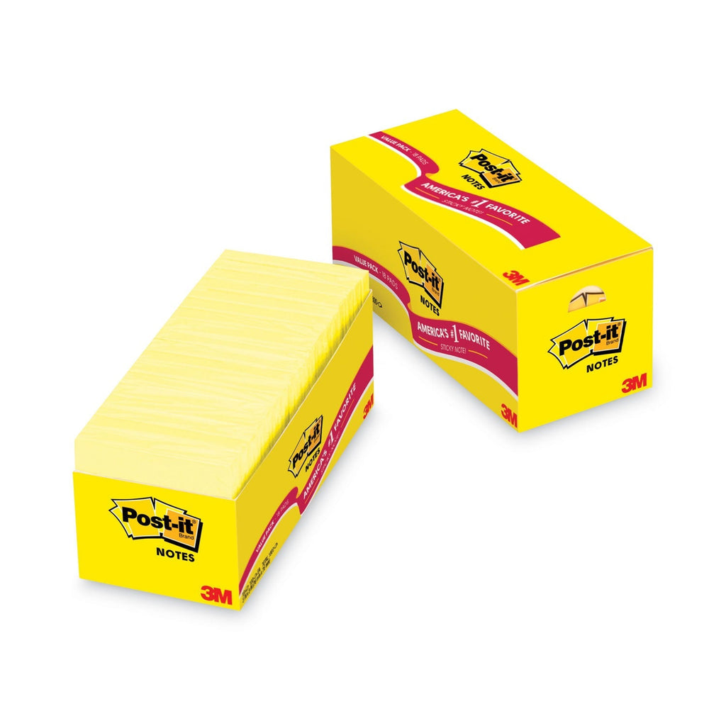 3M Post-it Original Pads in Canary Yellow, Cabinet Pack, 3" x 3", 90 Sheets/Pad, 18 Pads/Pack