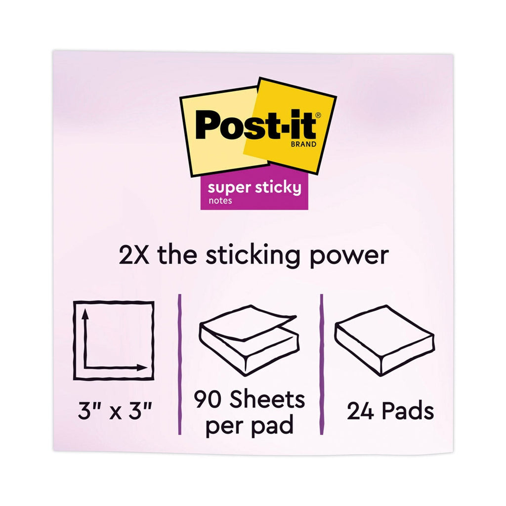 3M Post-it Self-Stick Notes Office Pack, 3" x 3", Supernova Neons Collection Colors, 90 Sheets/Pad, 24 Pads/Pack