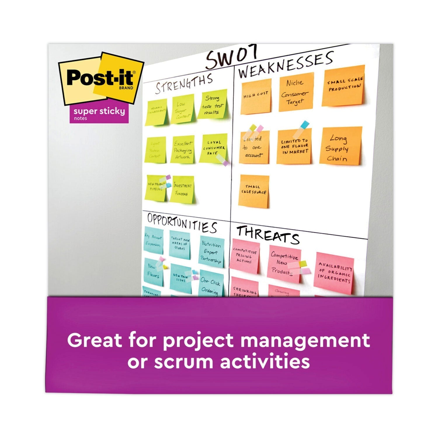 3M Post-it Self-Stick Notes Office Pack, 3" x 3", Supernova Neons Collection Colors, 90 Sheets/Pad, 24 Pads/Pack