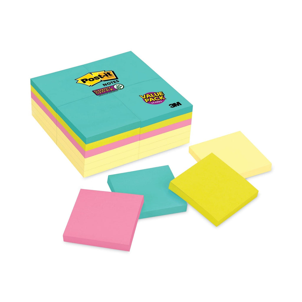 3M Post-it Self-Stick Notes Office Pack, 3" x 3", Supernova Neons Collection Colors, 90 Sheets/Pad, 24 Pads/Pack
