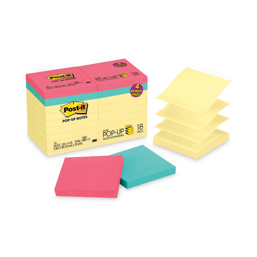 3M Post-it Original Pop-up Notes Value Pack, 3 x 3, (14) Canary Yellow, (4) Poptimistic Collection Colors, 100 Sheets/Pad, 18 Pads/Pack