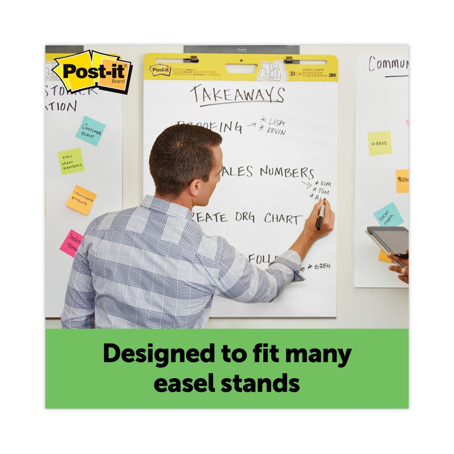 3M Post-it Vertical-Orientation Self-Stick Easel Pads, Green Headband, Unruled, 25 x 30, White, 30 Sheets, 2/Carton