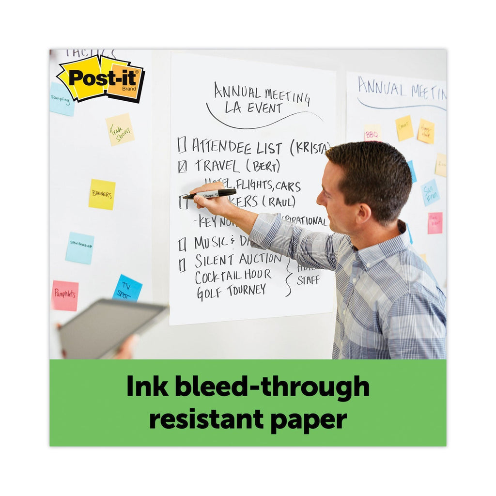 3M Post-it Vertical-Orientation Self-Stick Easel Pads, Green Headband, Unruled, 25 x 30, White, 30 Sheets, 2/Carton