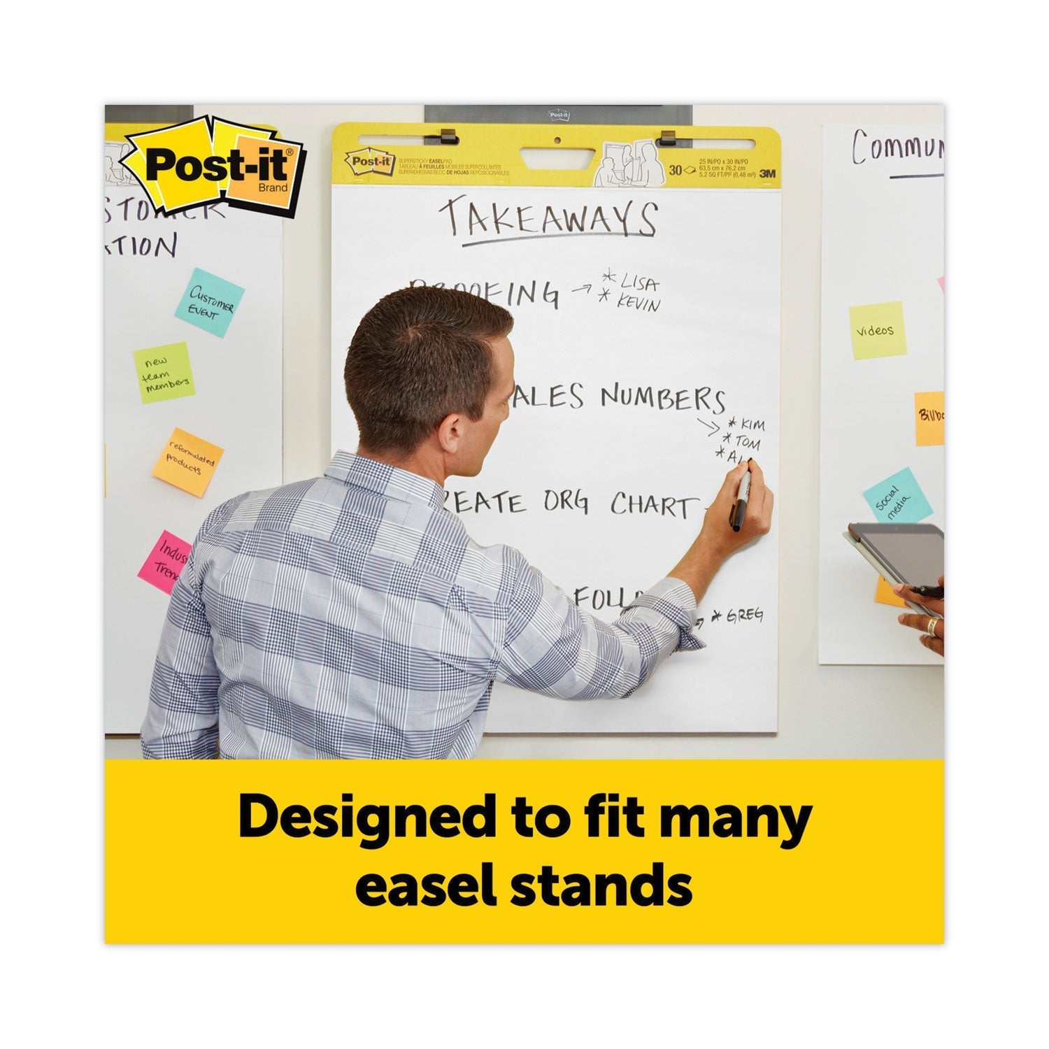 3M Post-it Vertical-Orientation Self-Stick Easel Pad Value Pack, Unruled, 25 x 30, White, 30 Sheets, 4/Carton