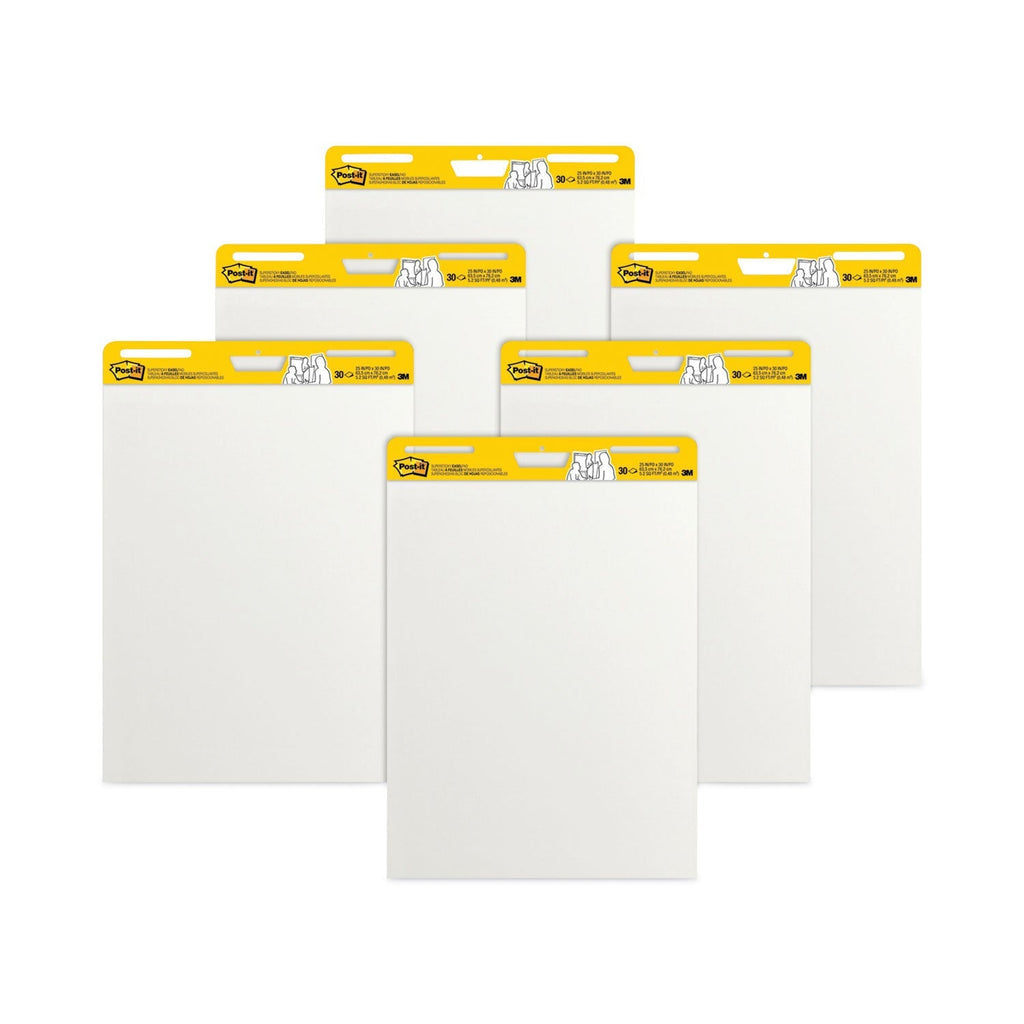 3M Post-it Vertical-Orientation Self-Stick Easel Pad Value Pack, Unruled, 25 x 30, White, 30 Sheets, 6/Carton