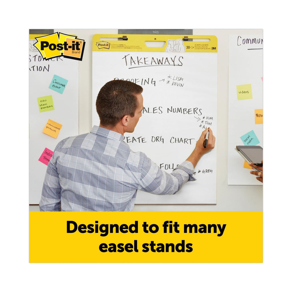 3M Post-it Vertical-Orientation Self-Stick Easel Pad Value Pack, Unruled, 25 x 30, White, 30 Sheets, 6/Carton