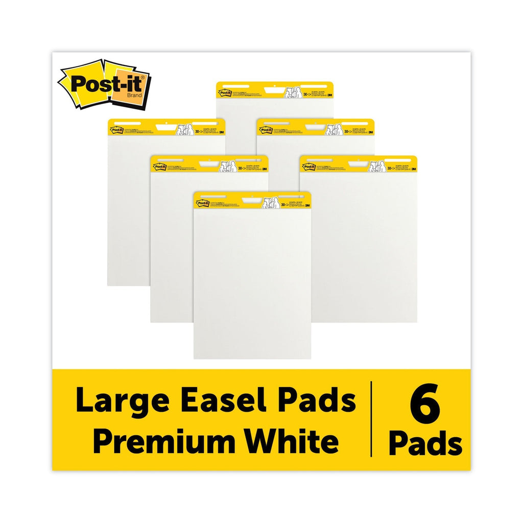 3M Post-it Vertical-Orientation Self-Stick Easel Pad Value Pack, Unruled, 25 x 30, White, 30 Sheets, 6/Carton