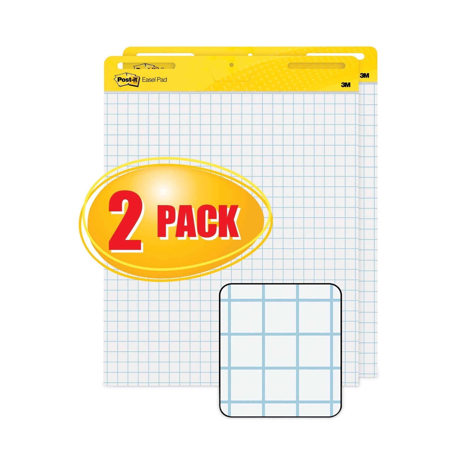 3M Post-it Vertical-Orientation Self-Stick Easel Pads, Quadrille Rule (1 sq/in), 25 x 30, White, 30 Sheets, 2/Carton