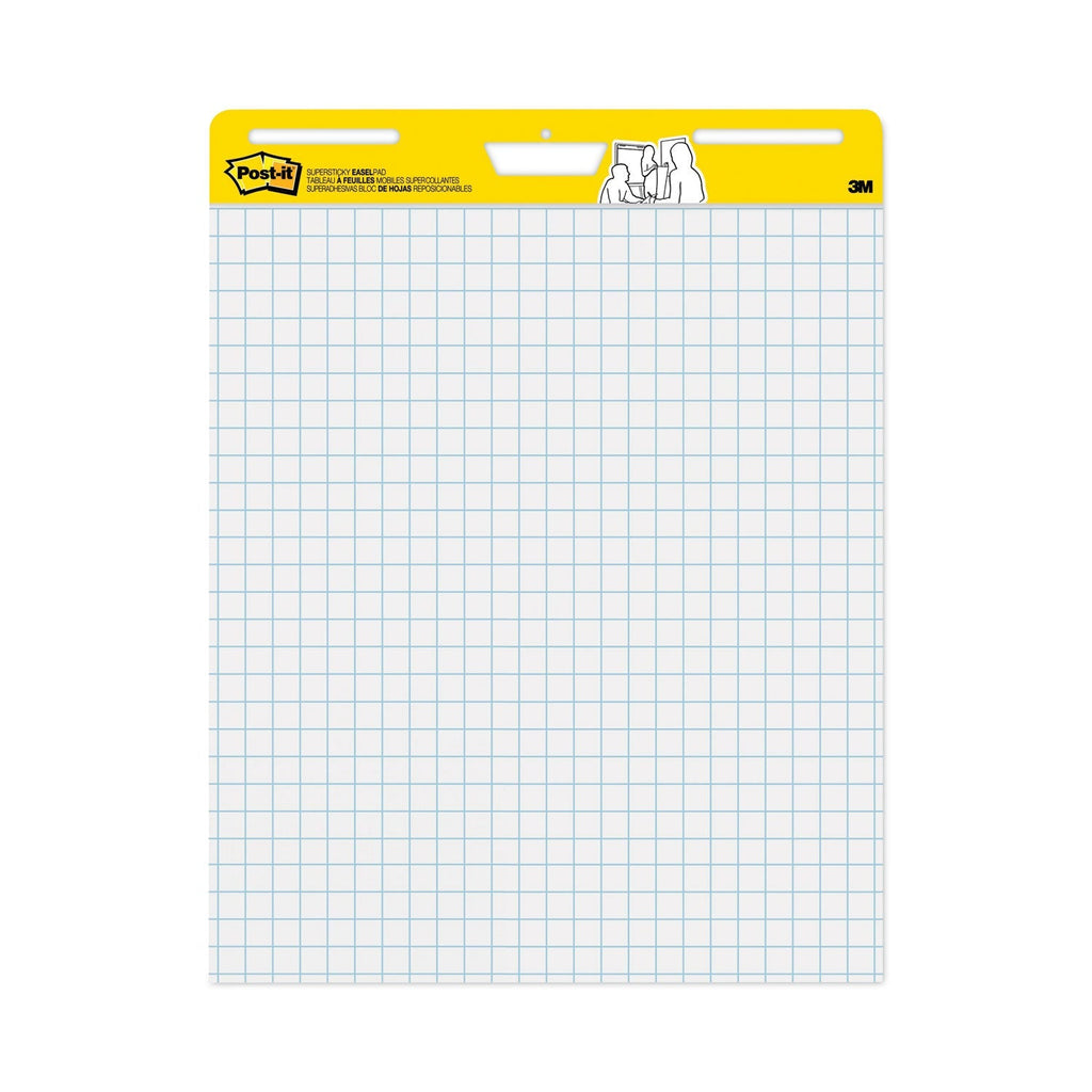 3M Post-it Vertical-Orientation Self-Stick Easel Pads, Quadrille Rule (1 sq/in), 25 x 30, White, 30 Sheets, 2/Carton