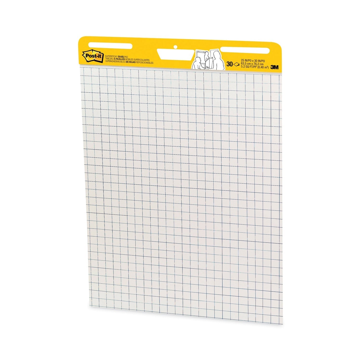 3M Post-it Vertical-Orientation Self-Stick Easel Pads, Quadrille Rule (1 sq/in), 25 x 30, White, 30 Sheets, 2/Carton