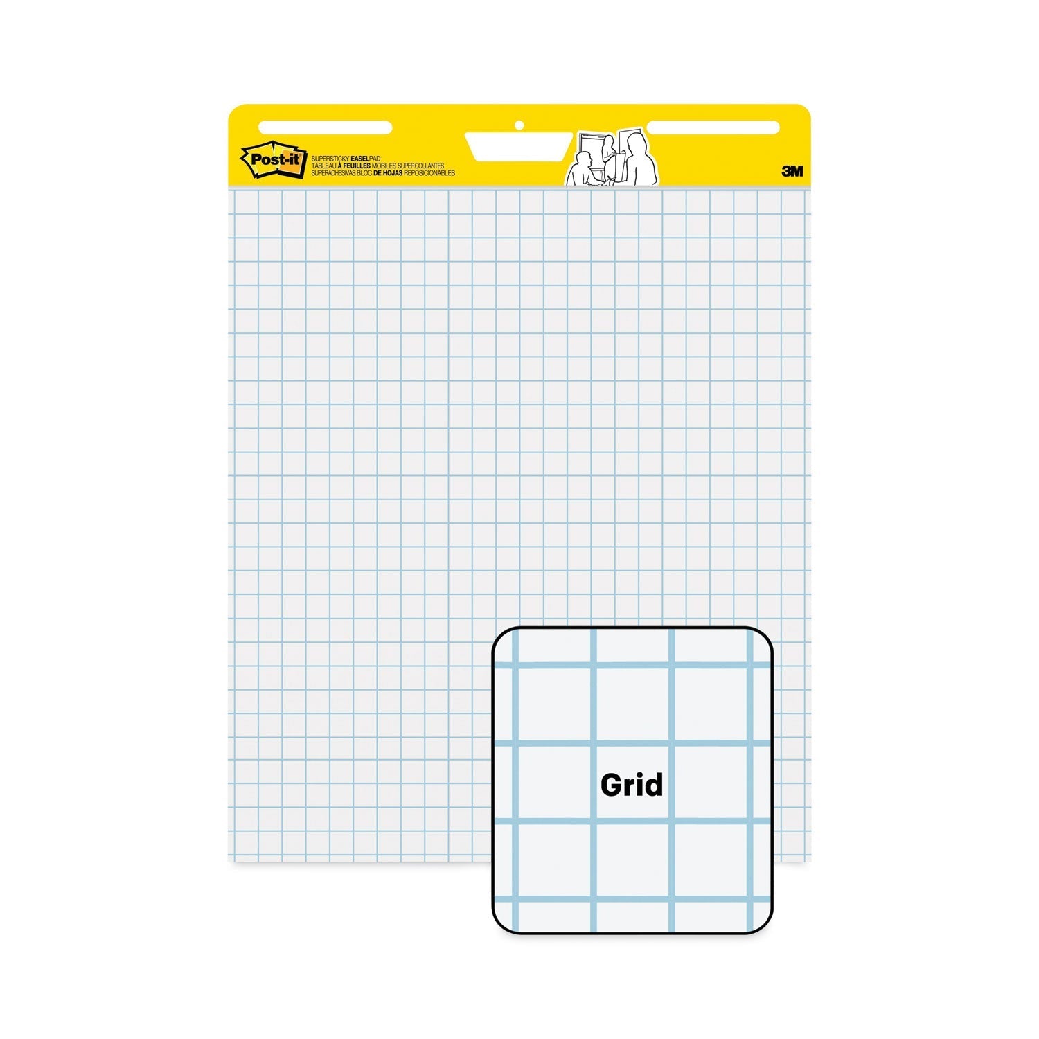 3M Post-it Vertical-Orientation Self-Stick Easel Pads, Quadrille Rule (1 sq/in), 25 x 30, White, 30 Sheets, 2/Carton