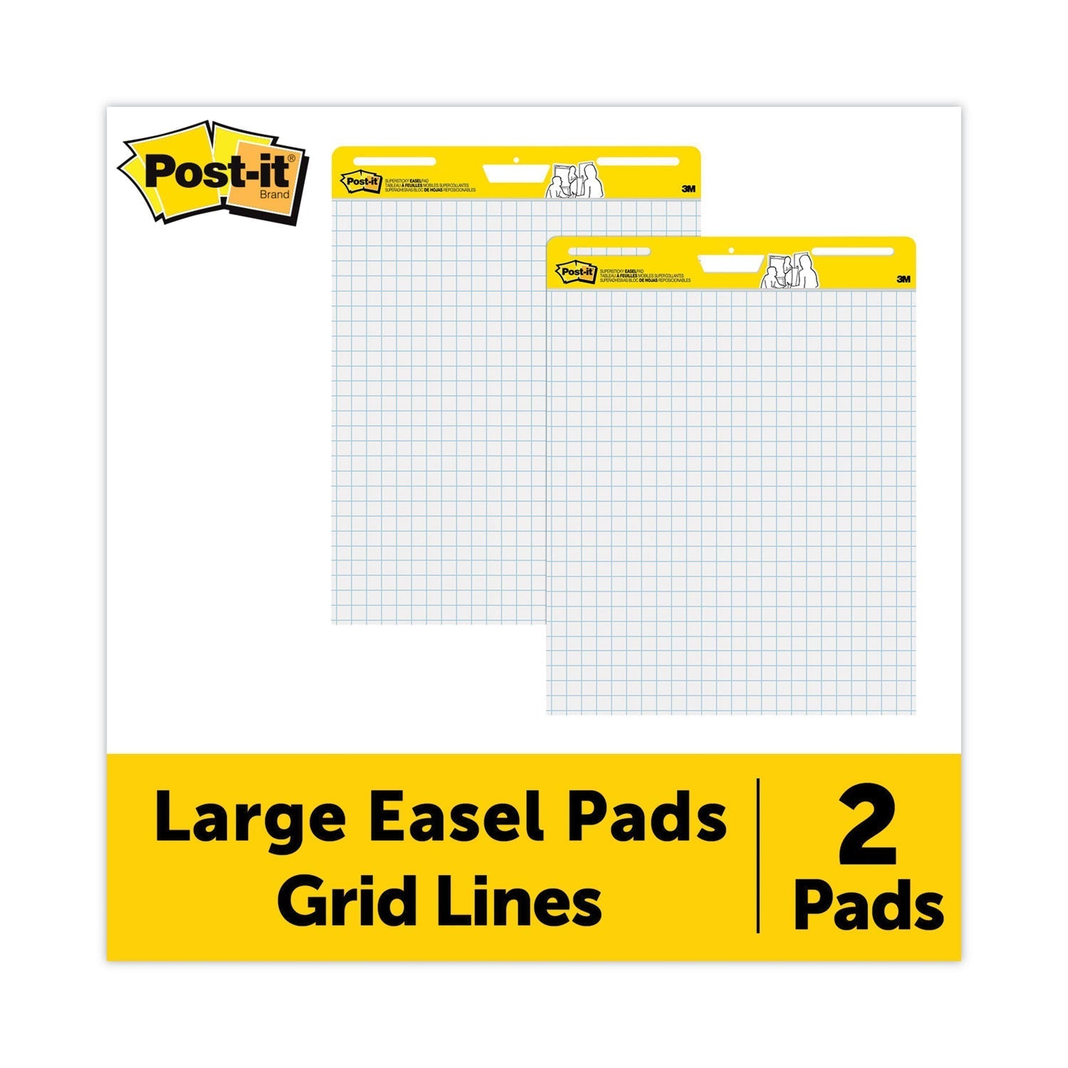 3M Post-it Vertical-Orientation Self-Stick Easel Pads, Quadrille Rule (1 sq/in), 25 x 30, White, 30 Sheets, 2/Carton