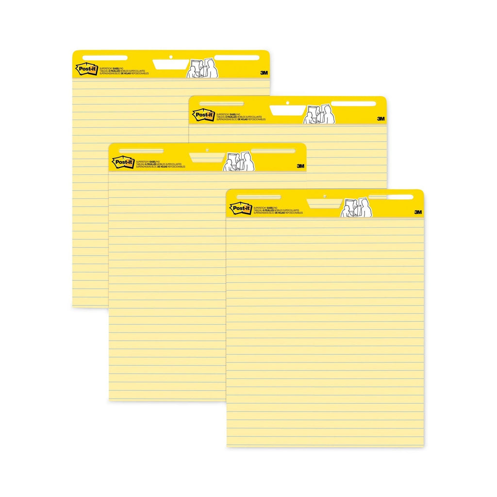 3M Post-it Vertical-Orientation Self-Stick Easel Pad Value Pack, Presentation Format (1.5" Rule), 25 x 30, Yellow, 30 Sheets, 4/Carton