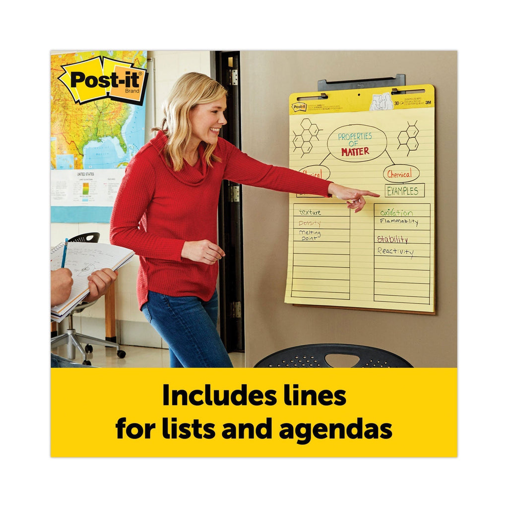 3M Post-it Vertical-Orientation Self-Stick Easel Pad Value Pack, Presentation Format (1.5" Rule), 25 x 30, Yellow, 30 Sheets, 4/Carton