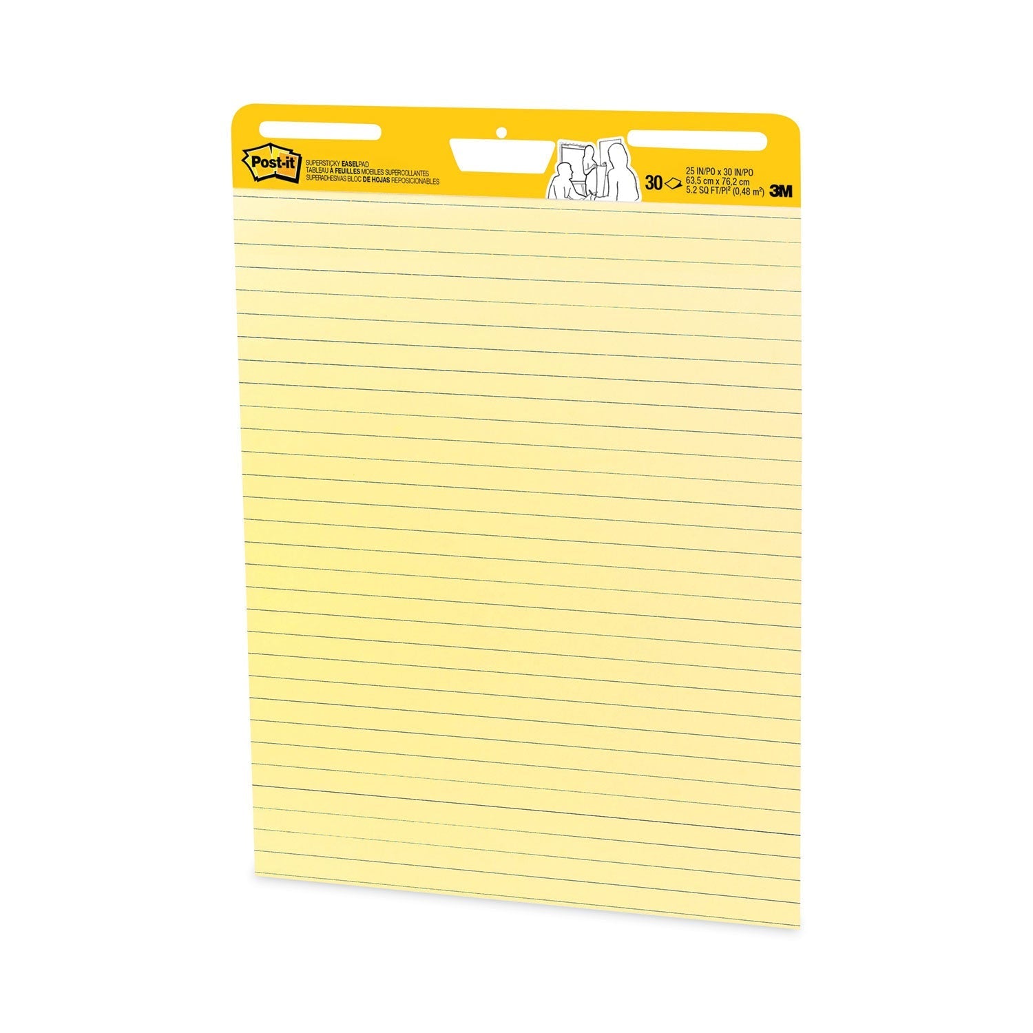 3M Post-it Vertical-Orientation Self-Stick Easel Pad Value Pack, Presentation Format (1.5" Rule), 25 x 30, Yellow, 30 Sheets, 4/Carton