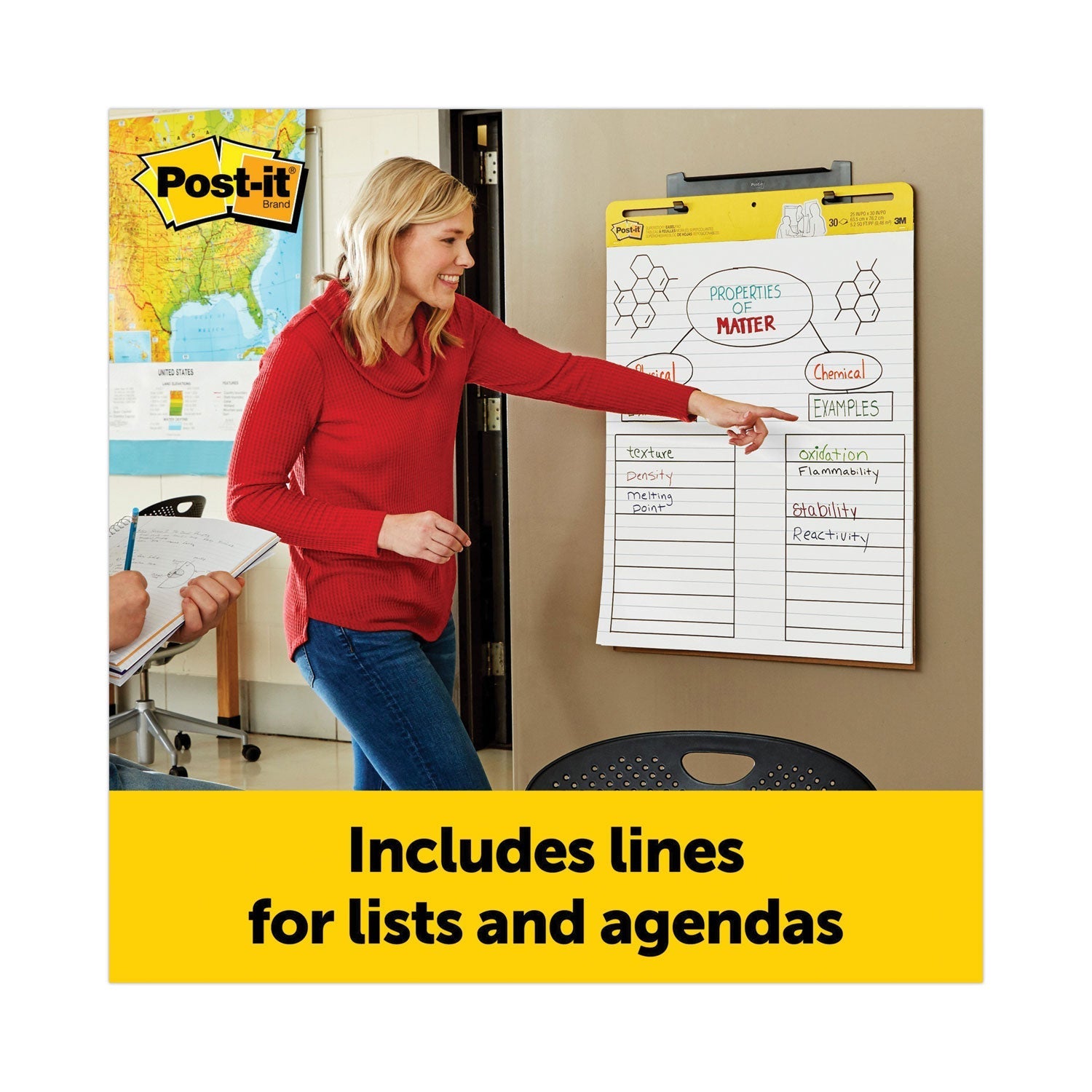 3M Post-it Vertical-Orientation Self-Stick Easel Pads, Presentation Format (1.5" Rule), 25 x 30, White, 30 Sheets, 2/Pack