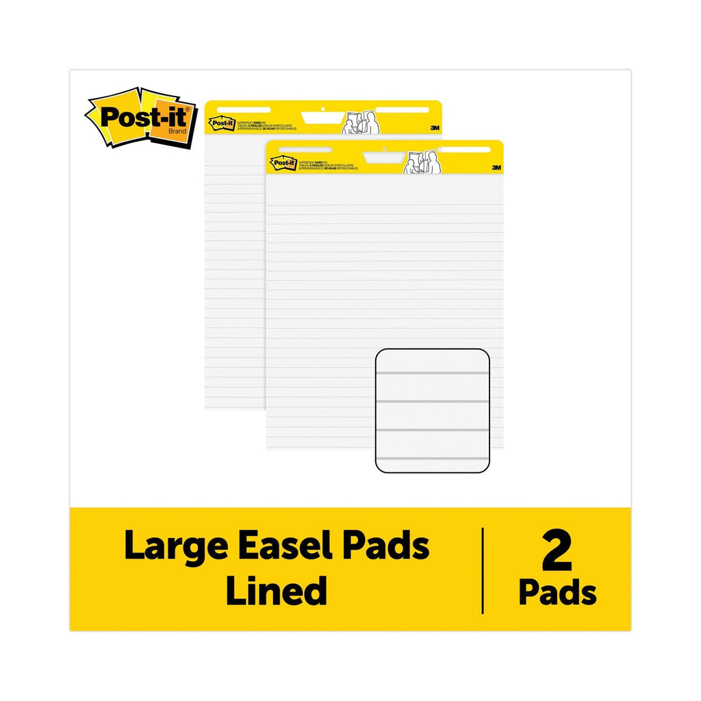 3M Post-it Vertical-Orientation Self-Stick Easel Pads, Presentation Format (1.5" Rule), 25 x 30, White, 30 Sheets, 2/Pack