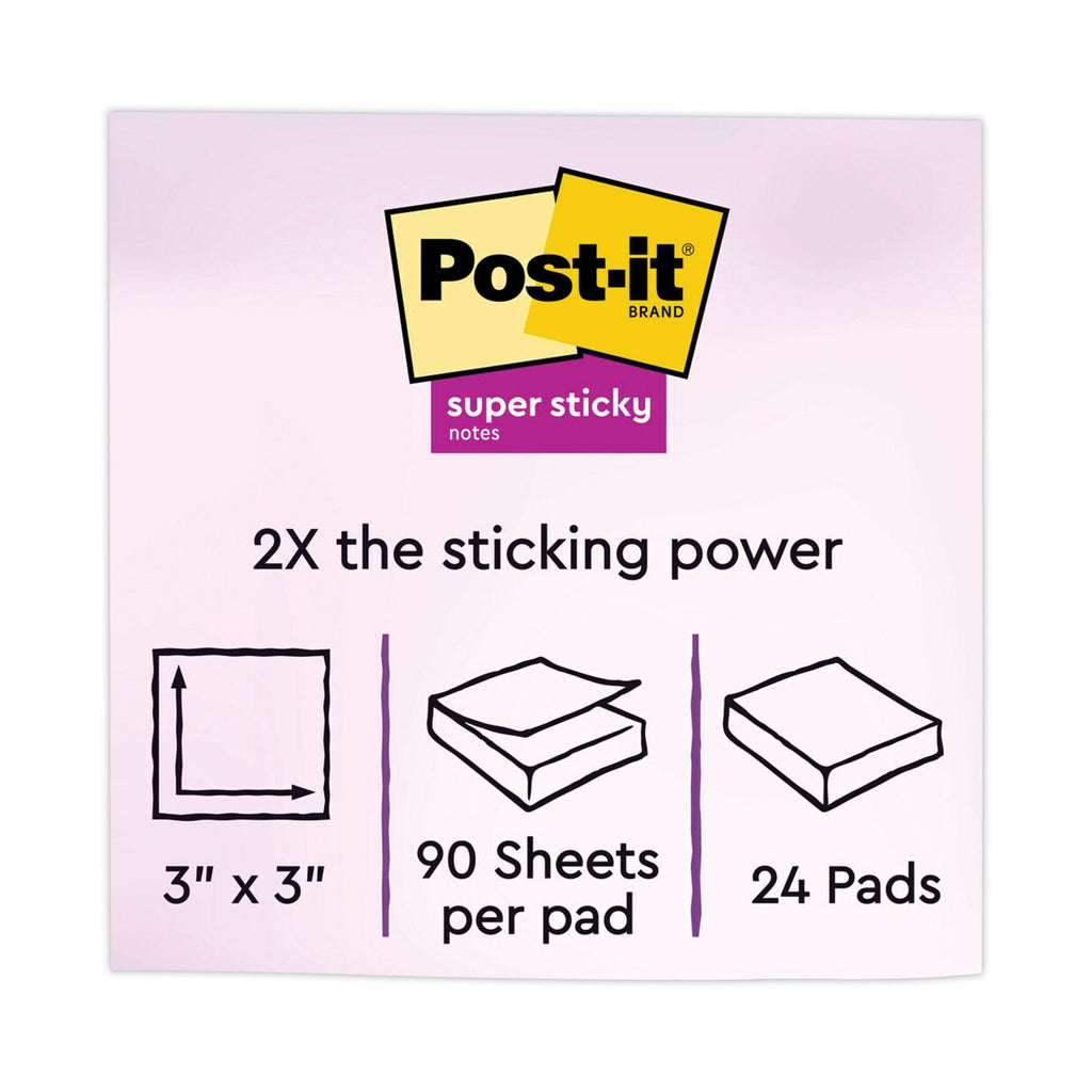 3M Post-it Pads in Energy Boost Collection Colors, 3" x 3", 90 Sheets/Pad, 24 Pads/Pack