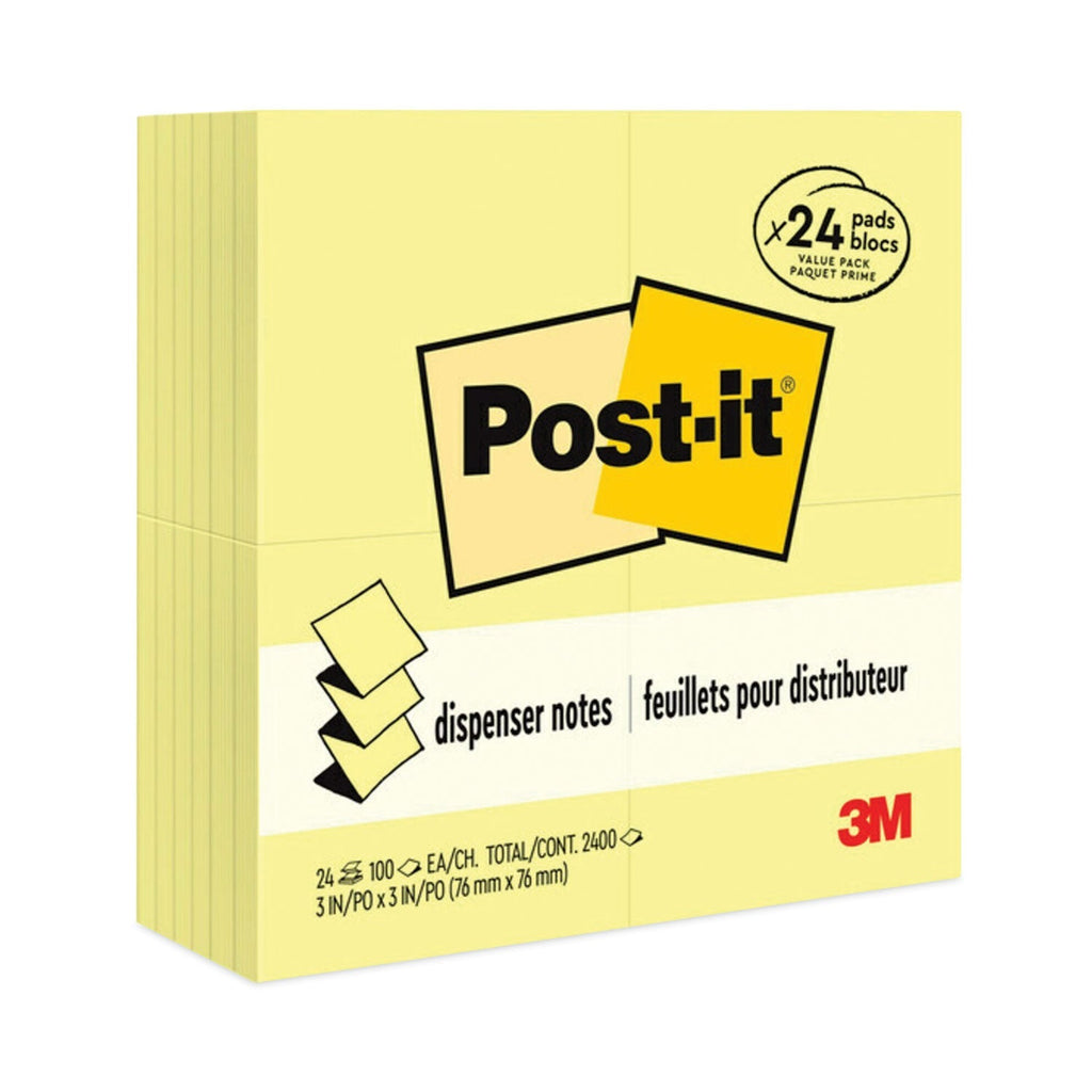 3M Post-it Original Canary Yellow Pop-up Refill Value Pack, 3" x 3", Canary Yellow, 100 Sheets/Pad, 24 Pads/Pack