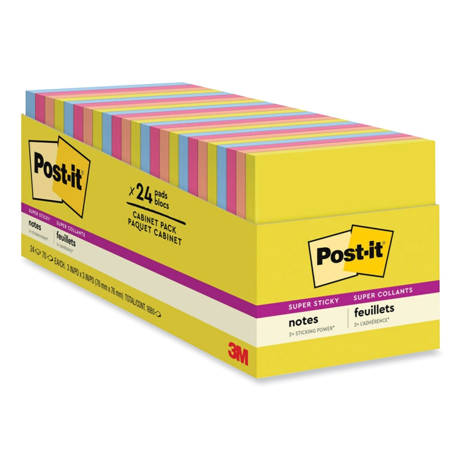 3M Post-it Note Pads in Summer Joy Collection Colors, 3" x 3", Summer Joy Collection Colors, 70 Sheets/Pad, 24 Pads/Pack