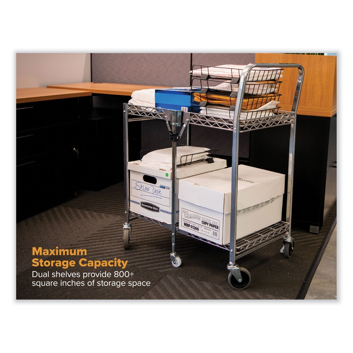 Bostitch® Stowaway™ Folding Carts, Metal, 2 Shelves, 250 lb Capacity, 35" x 37.25" x 22", Chrome