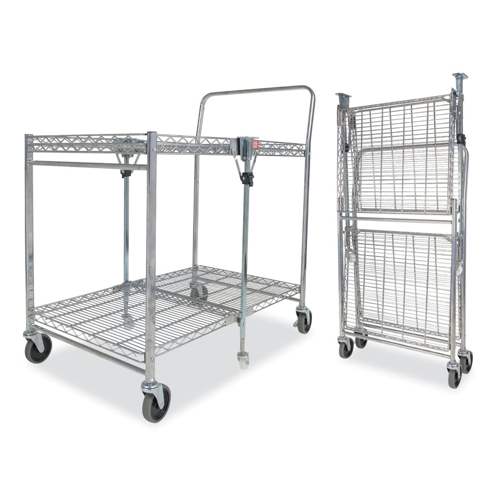 Bostitch® Stowaway™ Folding Carts, Metal, 2 Shelves, 250 lb Capacity, 35" x 37.25" x 22", Chrome